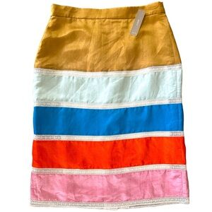J. Crew fitted midi Skirt Size 6 NWT stunning colors boho chic Gold, multi bold